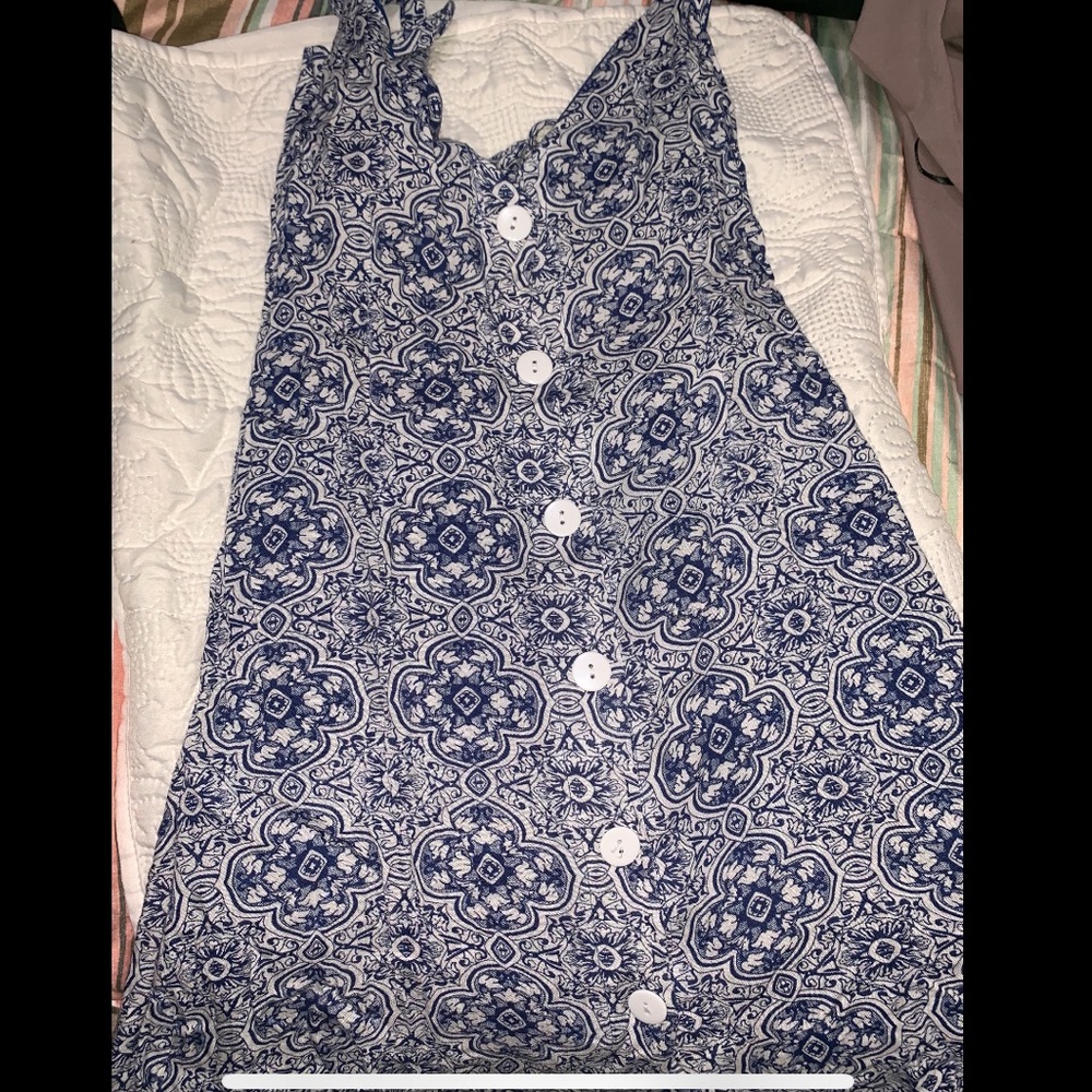 Poof apparel V-neck, knotted back, mini dress